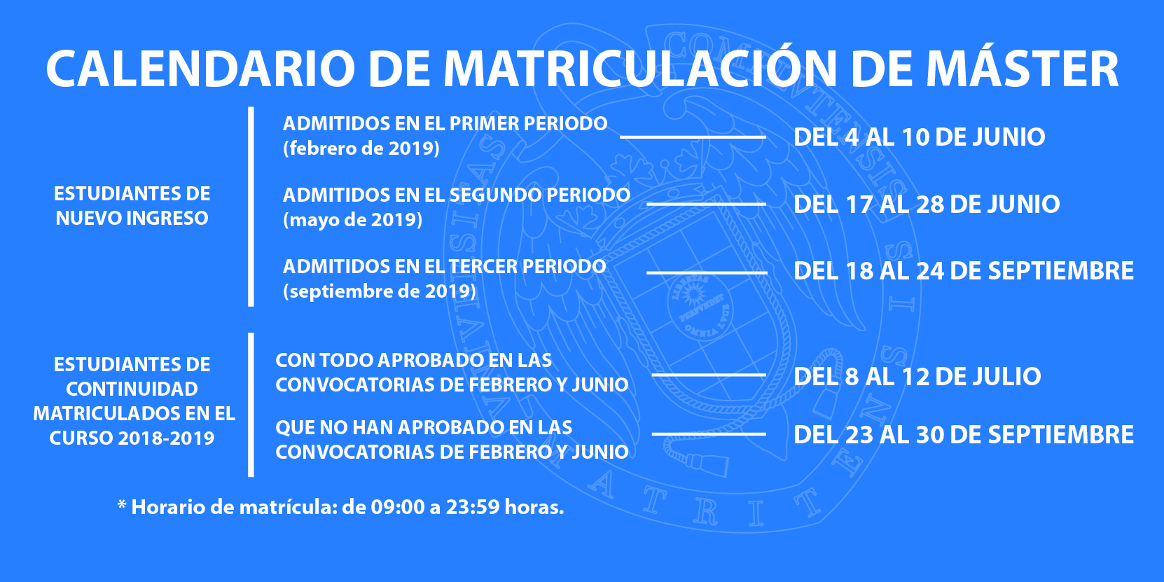 Calendario de matriculación Máster 2019-2020